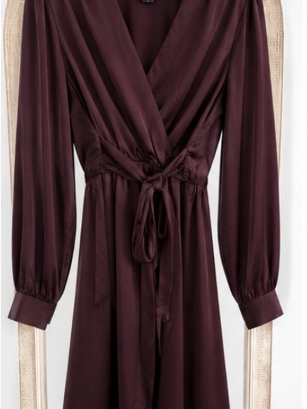 Express Satin Wrap Midi Dress in Deep Burgundy